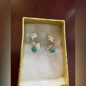 Silver tone and Turquoise colored stone Spiral Post Earrings